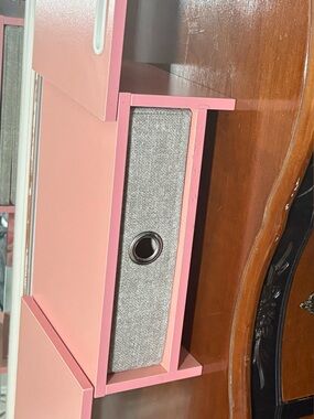 Pink Storage Drawer Organizer with Gray Fabric Bin